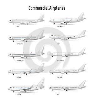 Different aircraft commercial models set
