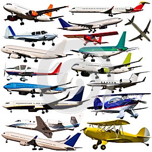 Different airplanes flying