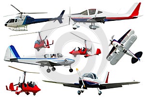 Different airplanes isolated on white