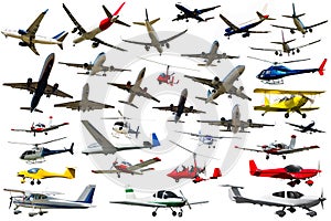 Different airplanes isolated on white