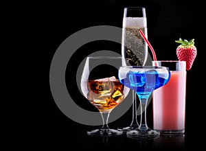 Different alcohol drinks set