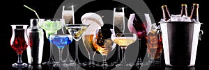 Different alcohol drinks set
