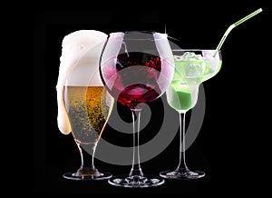 Different alcohol drinks set