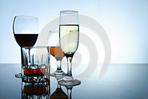 Different Alcoholic Drinks in glass and goblets