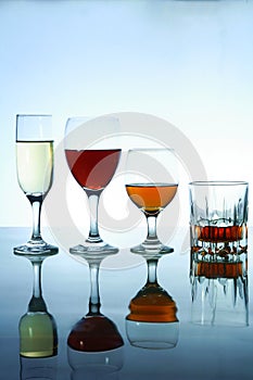 Different Alcoholic Drinks in glass and goblets