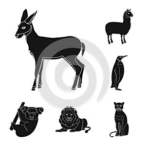 Different animals black icons in set collection for design. Bird, predator and herbivore vector symbol stock web