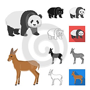 Different animals cartoon,black,flat,monochrome,outline icons in set collection for design. Bird, predator and herbivore