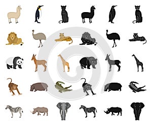 Different animals cartoon,black icons in set collection for design. Bird, predator and herbivore vector symbol stock web