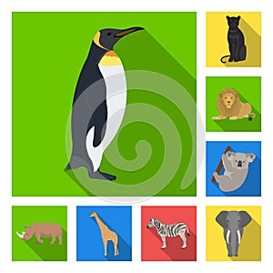 Different animals flat icons in set collection for design. Bird, predator and herbivore vector symbol stock web