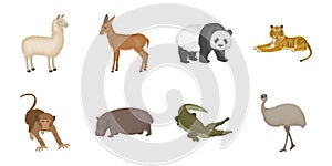 Different animals icons in set collection for design. Bird, predator and herbivore vector symbol stock web illustration.