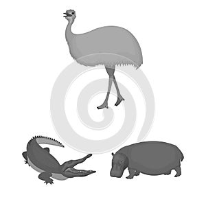 Different animals monochrome icons in set collection for design. Bird, predator and herbivore vector symbol stock web