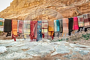 Different Arabian shemagh scarf on the rope photo