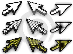 Different arrow cursors on white