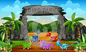 Different baby dinosaurs in dino park illustration