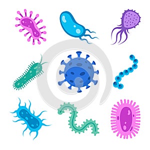 Different bacteria, pathogenic microorganisms, set. Bacteria and germs, microorganisms disease-causing, bacteria, bacteria,