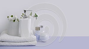 Different bathroom decoration   accessories on a colored background