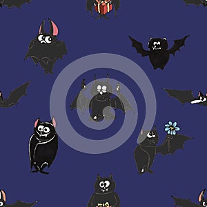 Different bats on dark blue background