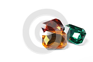 Different beautiful bright gemstones on background