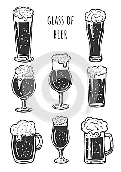 Different beer glasses types set