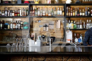 Different beverages on bar counter