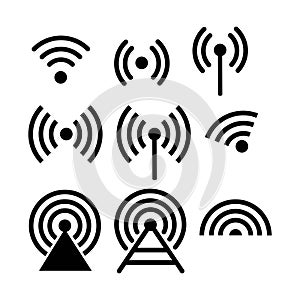 different black vector wireless and wifi icons. High quality black style vector icons