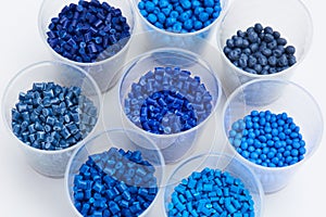 Different blue plastic resins