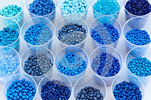 Different blue plastic resins