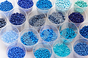 Different blue plastic resins