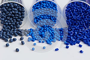 Different blue plastic resins