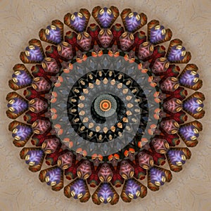Different bobbins seen through kaleidoscope
