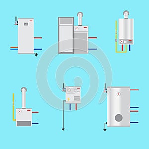 Different boilers icons set. Flat style.