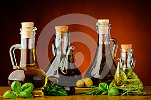 Different bottles of infused olive oil