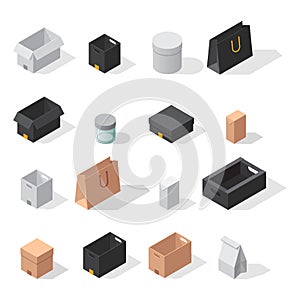 Different box vector isometric icons isolated move service or gift container packaging illustration