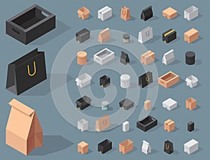 Different box vector isometric icons isolated move service or gift container packaging illustration