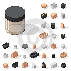 Different box vector isometric icons isolated move service or gift container packaging illustration