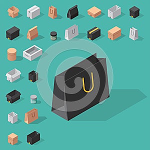 Different box vector isometric icons isolated move service or gift container packaging illustration