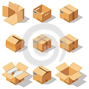 Different box vector isometric icons isolated move service or gift container packaging illustration eps 10