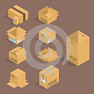 Different box vector isometric icons isolated pack move service