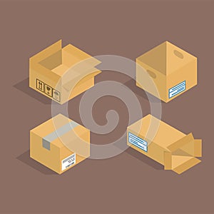 Different box vector isometric icons isolated pack move service