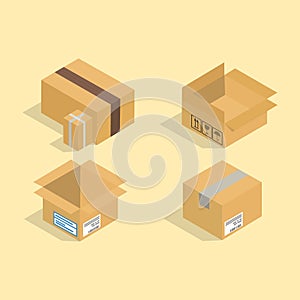 Different box vector isometric icons isolated pack move service or gift container packaging illustration