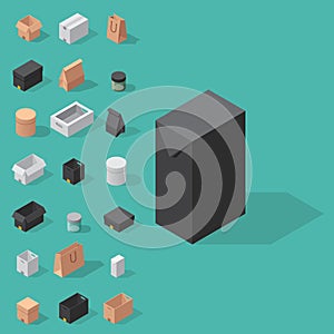 Different box vector isometric icons move service or gift container packaging illustration