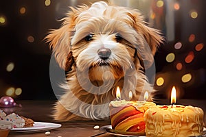 Different breed pets Party happybirthday Generative AI photo