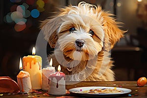 Different breed pets Party happybirthday Generative AI photo