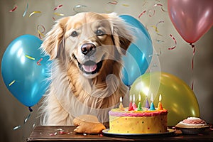 Different breed pets Party happybirthday Generative AI photo