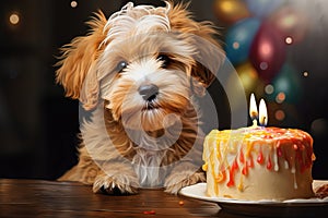 Different breed pets Party happybirthday Generative AI photo