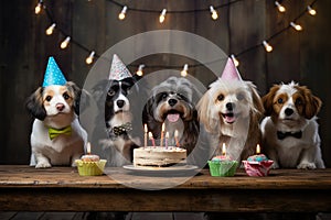 Different breed pets Party happybirthday Generative AI