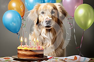 Different breed pets Party happybirthday Generative AI photo