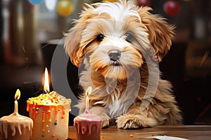Different breed pets Party happybirthday Generative AI photo