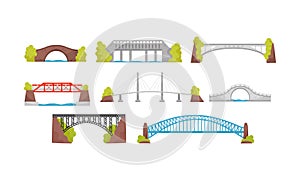 Different Bridges Collection, Urban Architecture Design Element Vector Illustration