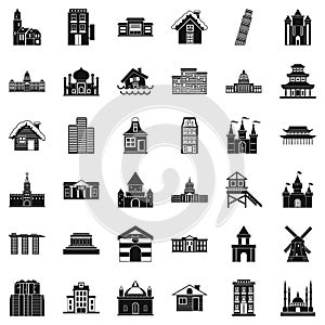 Different building icons set, simple style